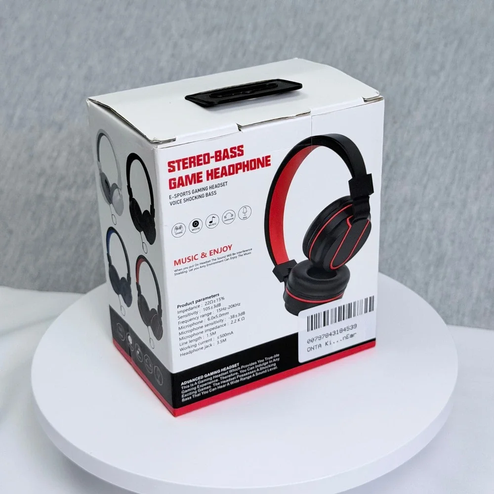 Stereo-Bass Game Headphone Model 377 E-Sports Gaming Headset Black Red Wired